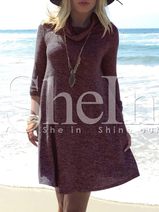 Shein Purple Long Sleeve Casual Dress