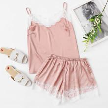 Shein Lace Panel Cami Top With Shorts