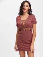 Shein Lattice Detail Ribbed Bodycon Dress