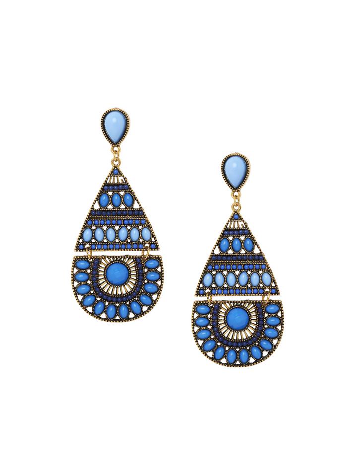 Shein Cutout Faux Stone Encrusted Drop Earrings - Blue