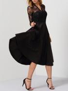 Shein Black V Neck Sheer Mesh Lace Dress