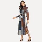 Shein Geometric Print Belted Ruffle Split Side Dress