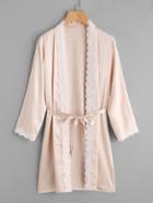 Shein Lace Trim Self Tie Kimono Robe