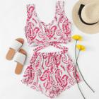 Shein Crisscross V Neck Paisley Print Top & Shorts Set