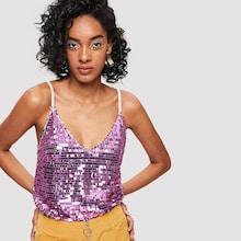 Shein Sequin Contrast V-neck Cami Dress