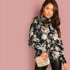 Shein Equestrian Print Balloon Sleeve Satin Top