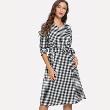 Shein Tie Waist Gingham Dress