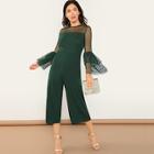 Shein Dot Mesh Shoulder Layered Bell Sleeve Jumpsuit
