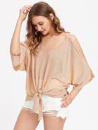 Shein Open Shoulder Knot Front Tee