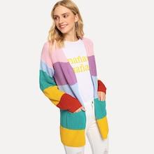 Shein Pocket Front Open Placket Colorblock Cardigan