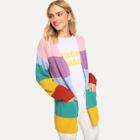 Shein Pocket Front Open Placket Colorblock Cardigan