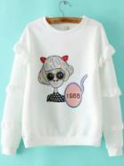 Shein White Cartoon Print Ruffle Sleeve Sweatshirt