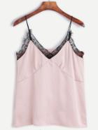 Shein Pink Spaghetti Strap Contrast Lace Cami Top