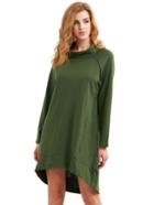 Shein Green Blue Cowl Neck Long Sleeve High Low Dress