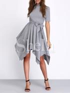 Shein Grey Self-tie Waist Asymmetric Hem Shift Dress