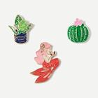 Shein Mermaid & Cactus Brooch Set 3pcs