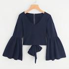 Shein Flounce Sleeve Knot Back Blouse