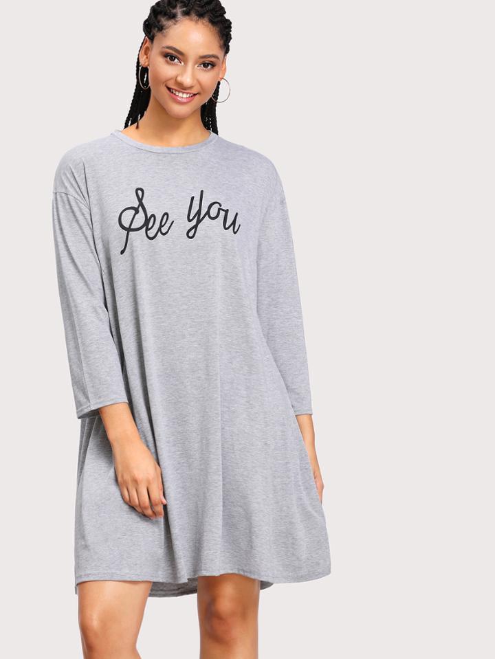 Shein Letter Print Marled Tee Dress