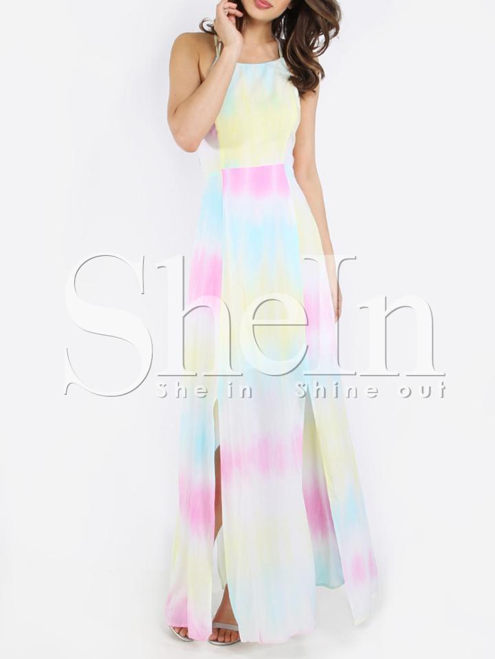 Shein Rainbow Criss Cross Back Maxi Dress