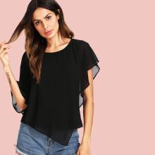 Shein Solid Asymmetrical Chiffon Top