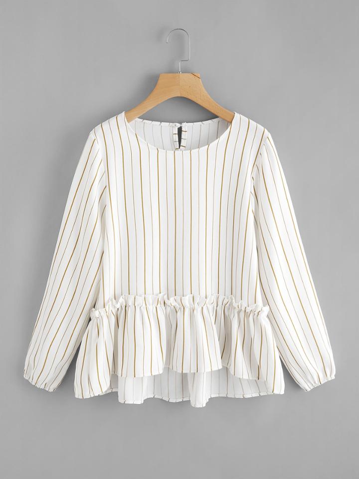 Shein Vertical Striped Frill Hem Babydoll Blouse