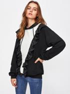 Shein Satin Ruffle Trim Two Tone Hoodie