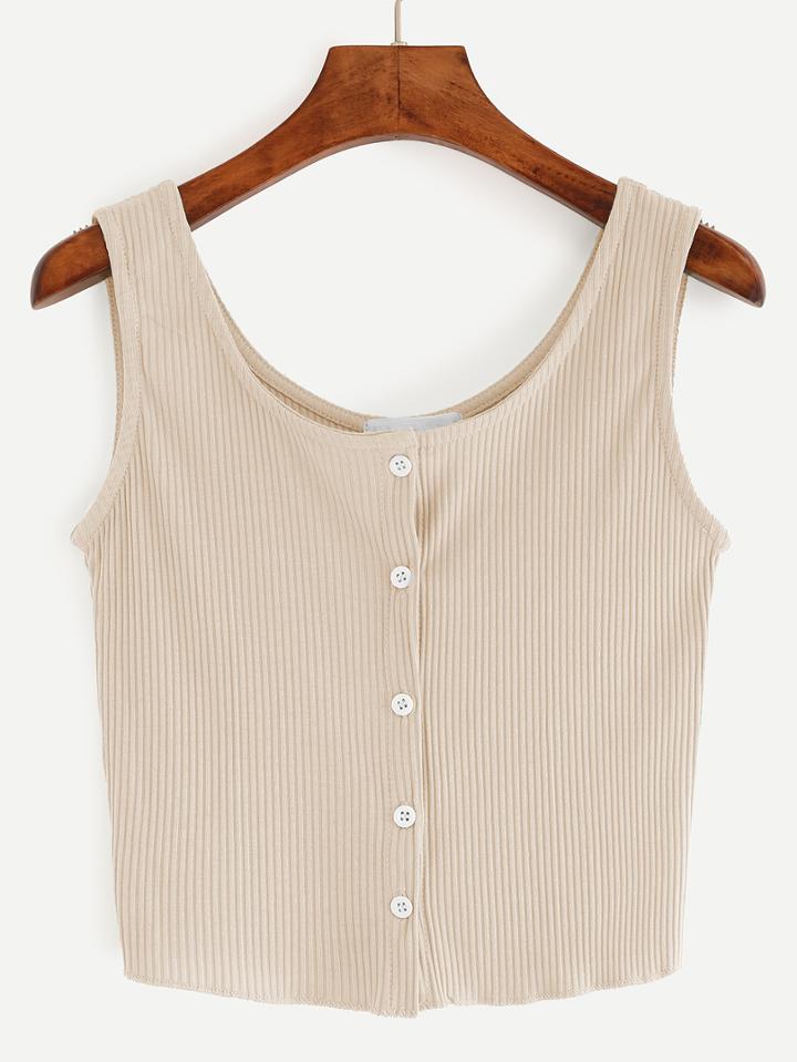 Shein Beige Button Front Ribbed Tank Top