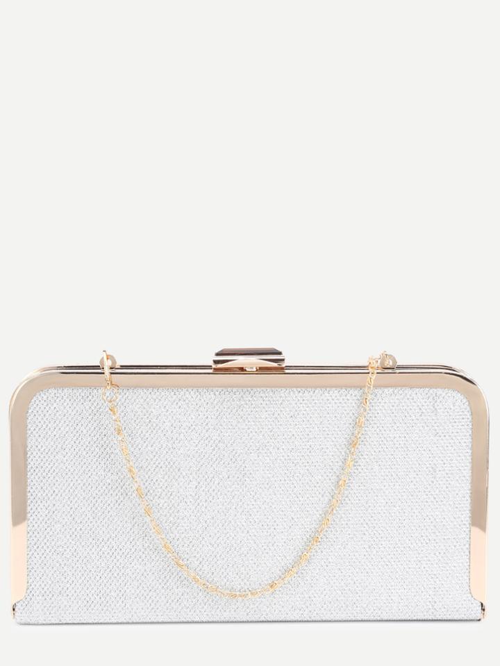 Shein Silver Pu Gold Metallic Trim Clutch Evening Bag