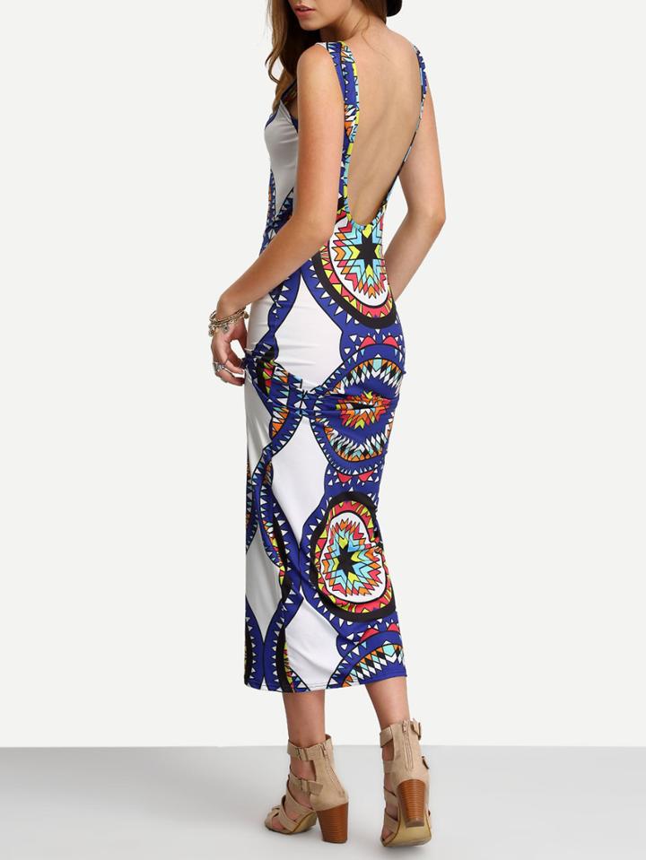 Shein Multicolor Open Back Geometric Print Dress