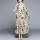 Shein Wheat Print Tie Waist Dress