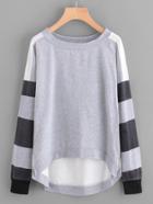 Shein Striped Sleeve Dip Hem Sweatshirt