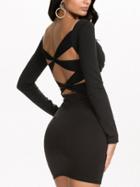 Shein Black V Neck Criss Cross Strap Back Dress