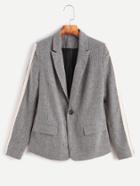 Shein Grey Striped Sleeve Chevron Pattern Tweed Blazer
