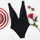 Shein Plus Ruched Waist Plunging Swimsuit
