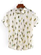 Shein Cactus Print Rolled Sleeve Blouse