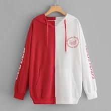 Shein Plus Contrast Panel Letter Hooded Sweatshirt