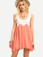 Shein Contrast Lace & Chiffon Tank Dress - Orange