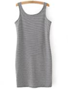 Shein Black White Sleeveless Split Back Thin Stripe Dress
