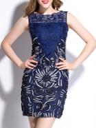 Shein Navy Disc Flowers Embroidered Sheath Dress