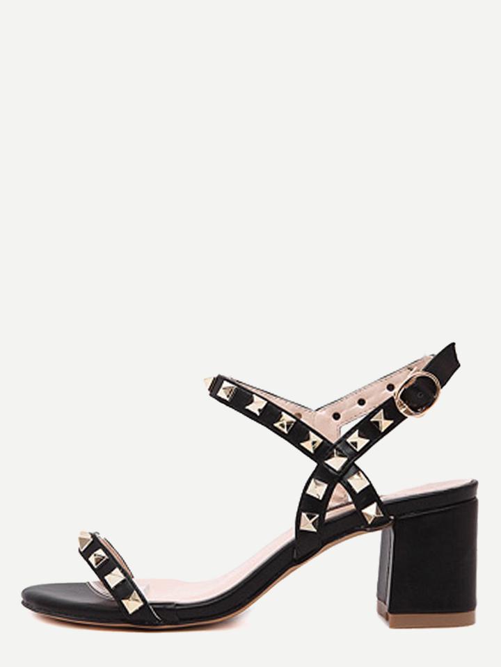 Shein Black Open Toe Studded Strap Heels