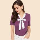 Shein Contrast Tie Neck T-shirt