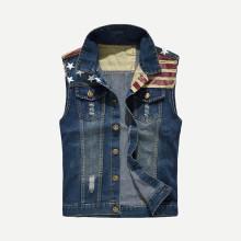 Shein Men American Flags Print Denim Vest