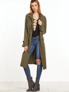 Shein Olive Green Multi Pocket Drawstring Waist Coat