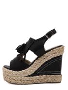 Shein Black Open Toe Fringe Platform Wedge Sandals