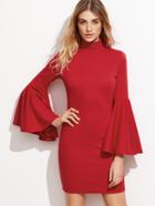 Shein Red High Neck Bell Sleeve Bodycon Dress