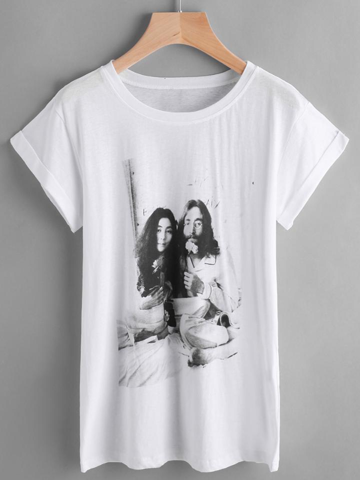 Shein Pattern Print Cuffed Tee
