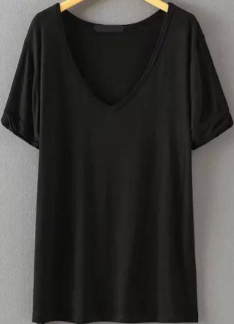 Shein V Neck Loose Black T-shirt