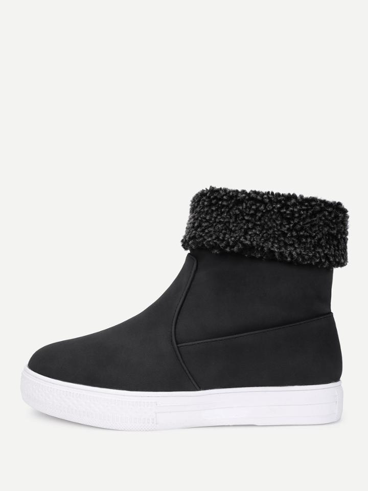 Shein Round Toe Flat Suede Ankle Boots