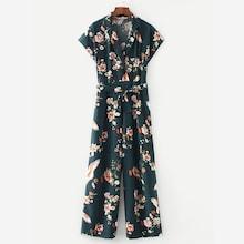 Shein Allover Florals Surplice Belted Jumpsuit