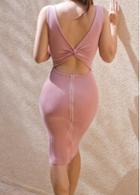 Rosewe Hollow Back Sleeveless Pink Knee Length Dress